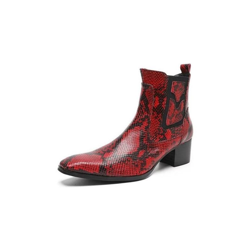 Herrenstiefel Exotische Schlangenleder-kleiderstiefel Mit Reißverschluss - Rot