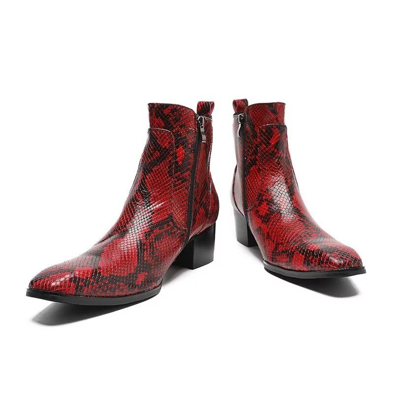 Herrenstiefel Exotische Schlangenleder-kleiderstiefel Mit Reißverschluss - Rot