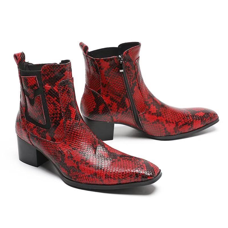 Herrenstiefel Exotische Schlangenleder-kleiderstiefel Mit Reißverschluss - Rot