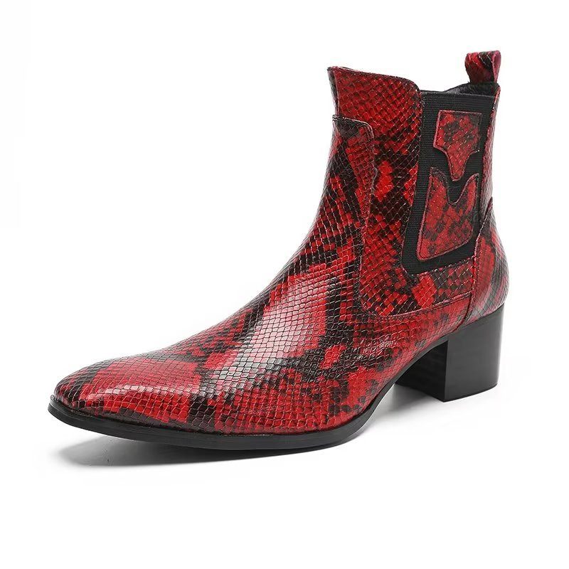 Herrenstiefel Exotische Schlangenleder-kleiderstiefel Mit Reißverschluss - Rot