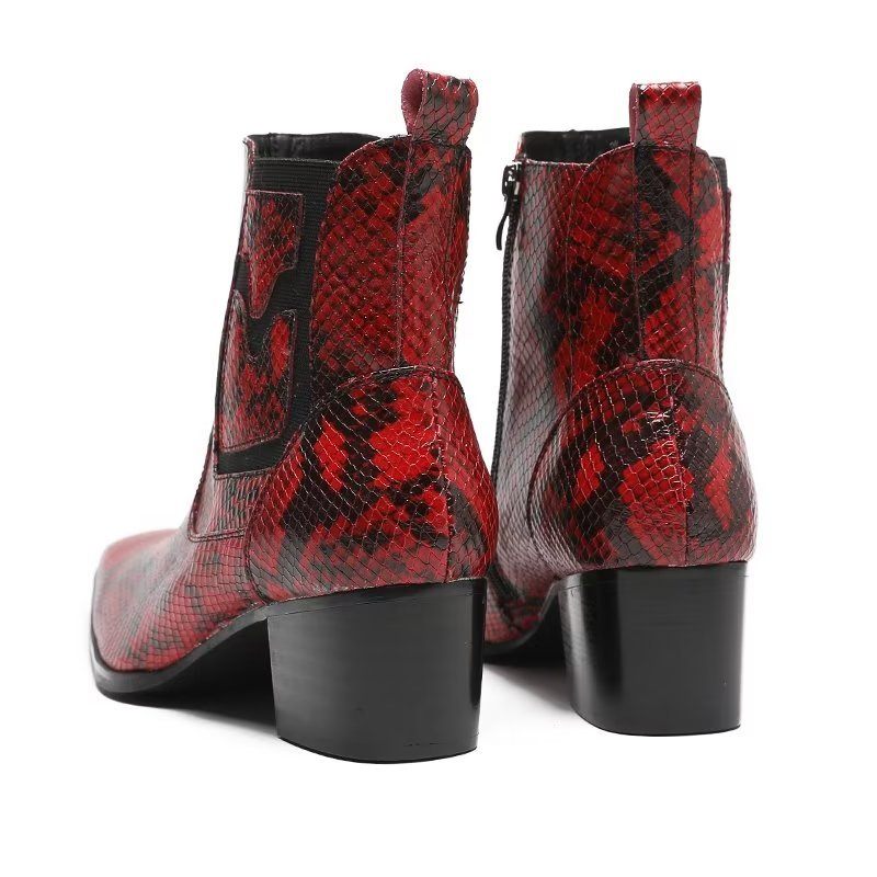 Herrenstiefel Exotische Schlangenleder-kleiderstiefel Mit Reißverschluss - Rot