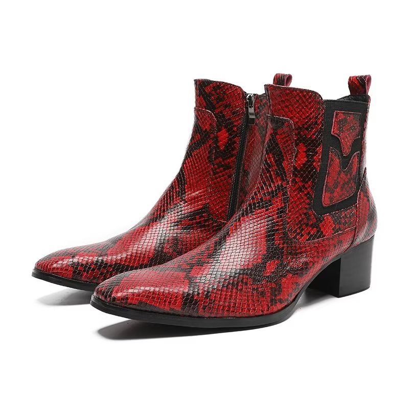 Herrenstiefel Exotische Schlangenleder-kleiderstiefel Mit Reißverschluss - Rot