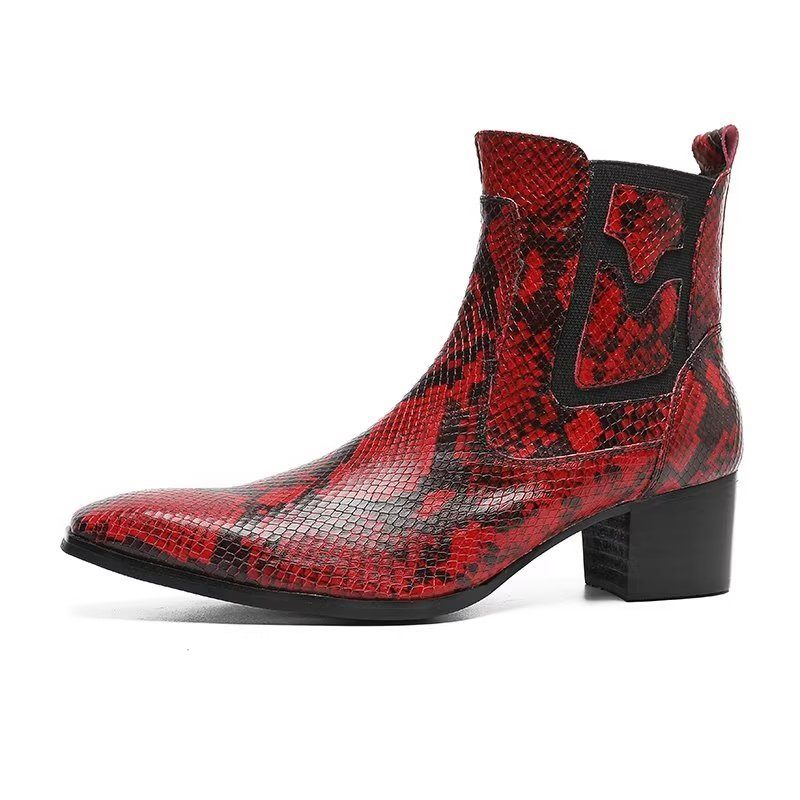 Herrenstiefel Exotische Schlangenleder-kleiderstiefel Mit Reißverschluss - Rot