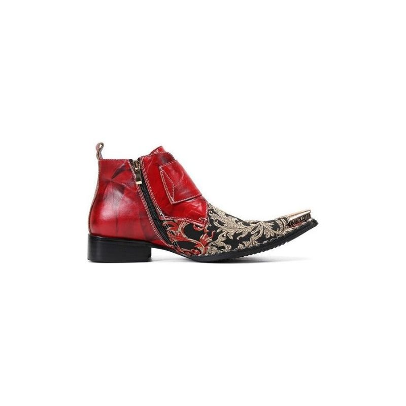 Herrenstiefel Exotische Western-party-leder-loafer Mit Metallkappe - Rot