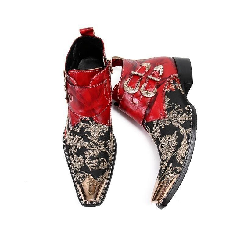 Herrenstiefel Exotische Western-party-leder-loafer Mit Metallkappe - Rot