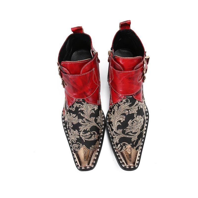 Herrenstiefel Exotische Western-party-leder-loafer Mit Metallkappe - Rot