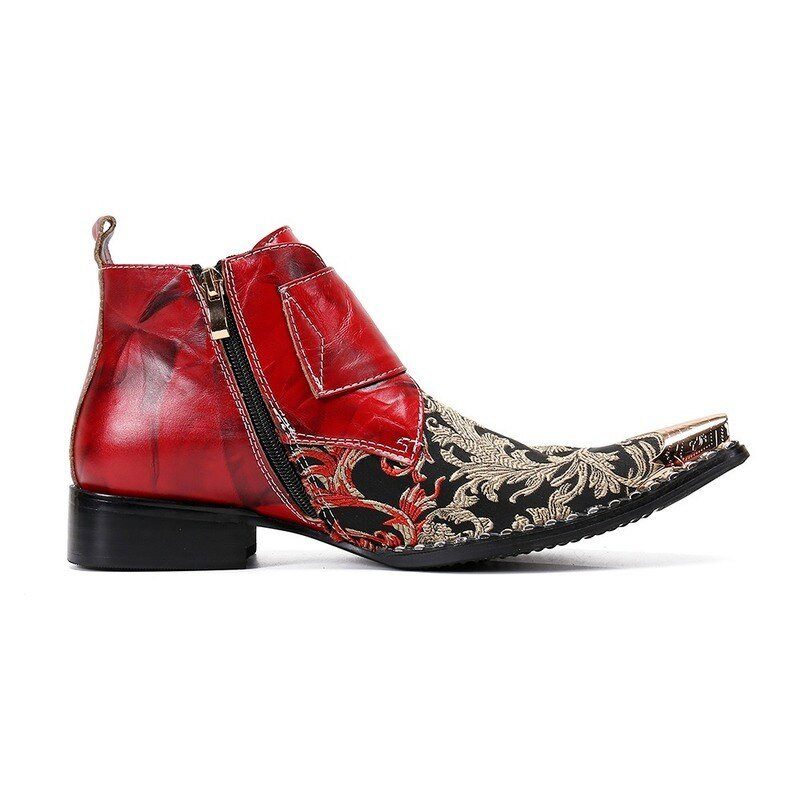 Herrenstiefel Exotische Western-party-leder-loafer Mit Metallkappe - Rot