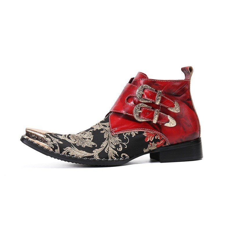 Herrenstiefel Exotische Western-party-leder-loafer Mit Metallkappe - Rot