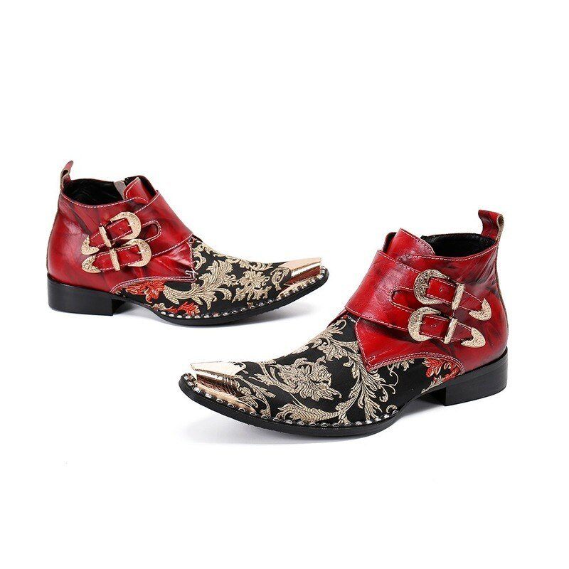 Herrenstiefel Exotische Western-party-leder-loafer Mit Metallkappe - Rot