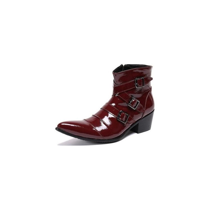 Herrenstiefel Exotische Western-punk-leder-loafer Mit Metallkappe - Rot