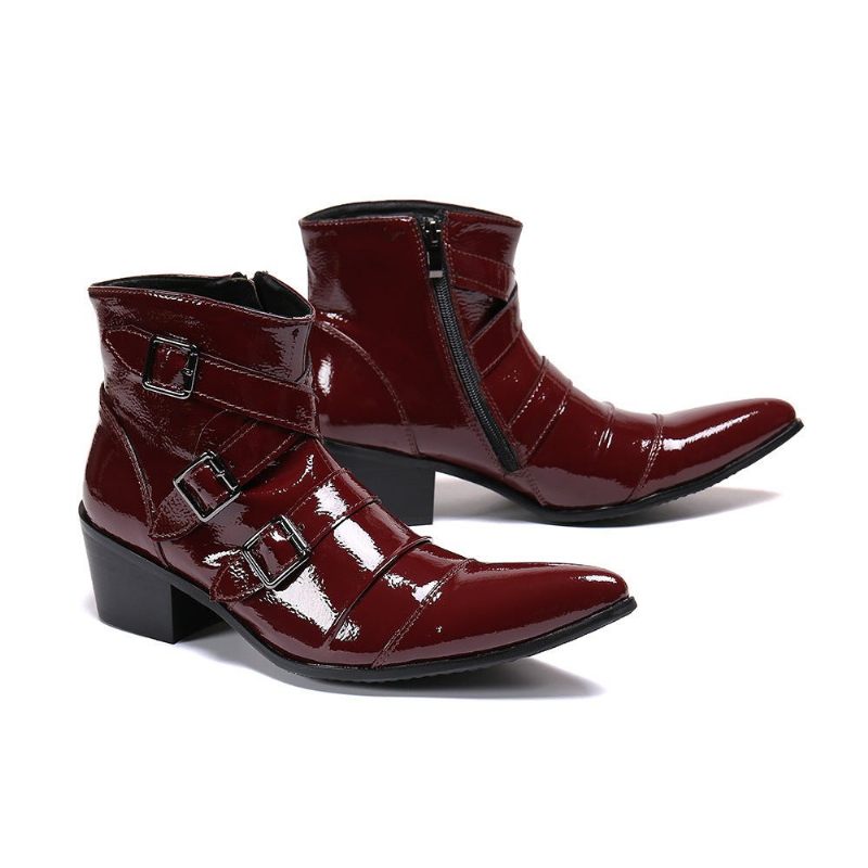 Herrenstiefel Exotische Western-punk-leder-loafer Mit Metallkappe - Rot