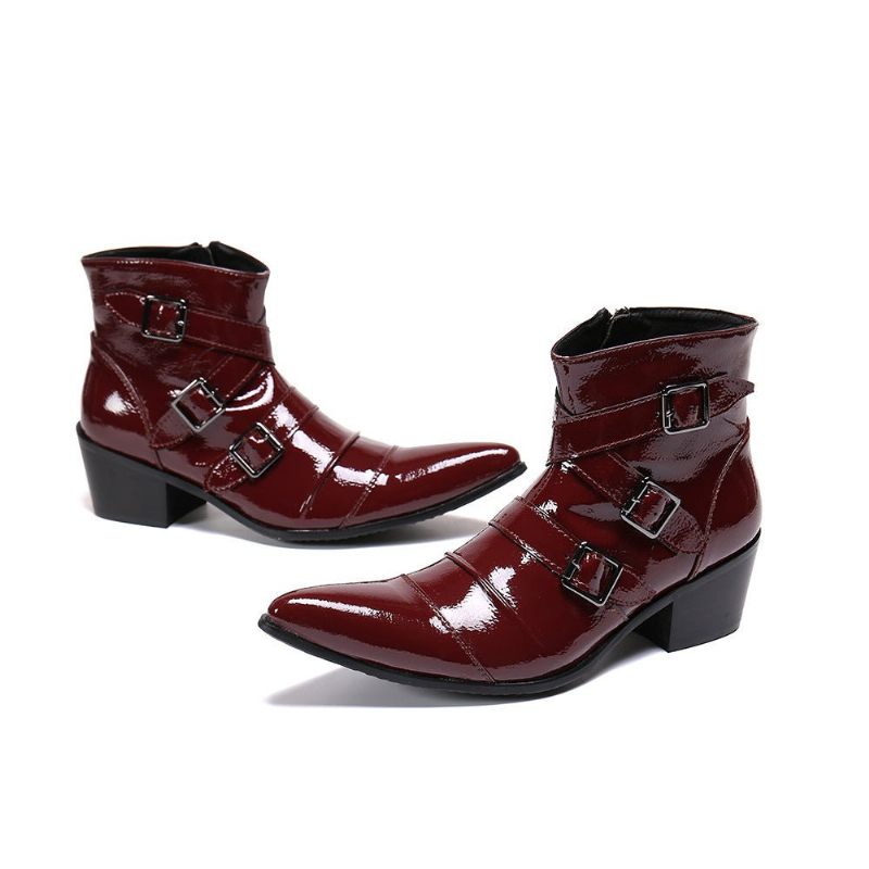 Herrenstiefel Exotische Western-punk-leder-loafer Mit Metallkappe - Rot