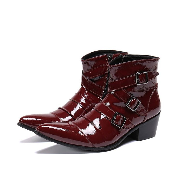 Herrenstiefel Exotische Western-punk-leder-loafer Mit Metallkappe - Rot