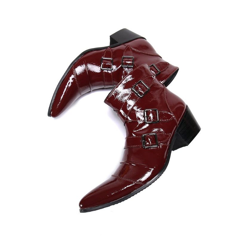 Herrenstiefel Exotische Western-punk-leder-loafer Mit Metallkappe - Rot