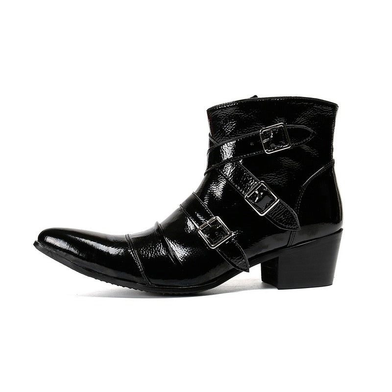 Herrenstiefel Exotische Western-punk-leder-loafer Mit Metallkappe - Schwarz