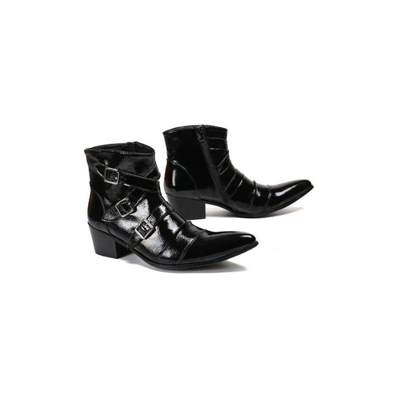 Herrenstiefel Exotische Western-punk-leder-loafer Mit Metallkappe - Schwarz