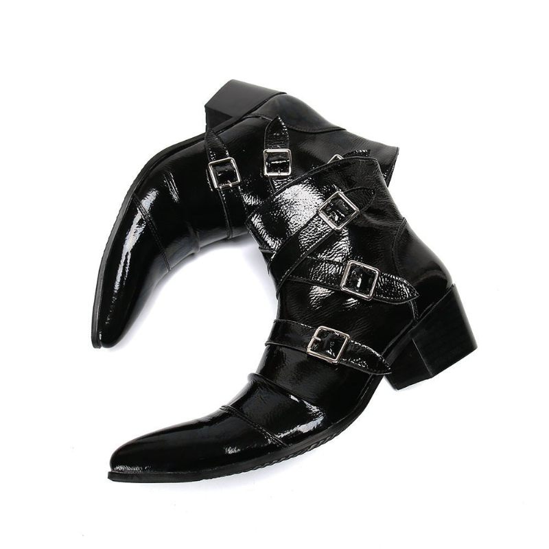 Herrenstiefel Exotische Western-punk-leder-loafer Mit Metallkappe - Schwarz