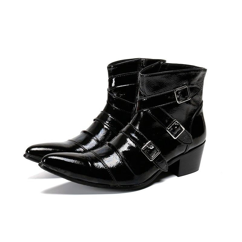 Herrenstiefel Exotische Western-punk-leder-loafer Mit Metallkappe - Schwarz