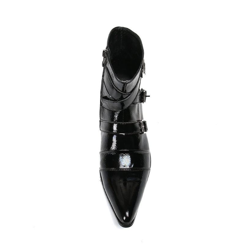 Herrenstiefel Exotische Western-punk-leder-loafer Mit Metallkappe - Schwarz