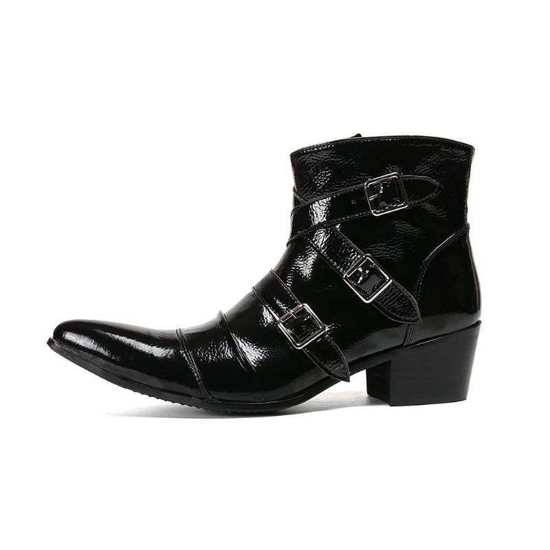 Herrenstiefel Exotische Western-punk-leder-loafer Mit Metallkappe - Schwarz