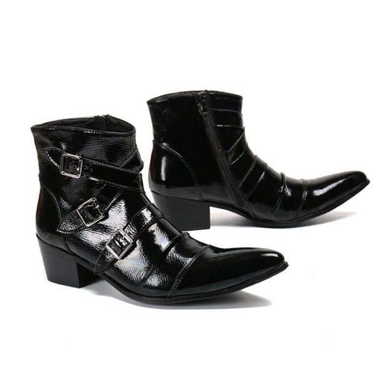 Herrenstiefel Exotische Western-punk-leder-loafer Mit Metallkappe - Schwarz