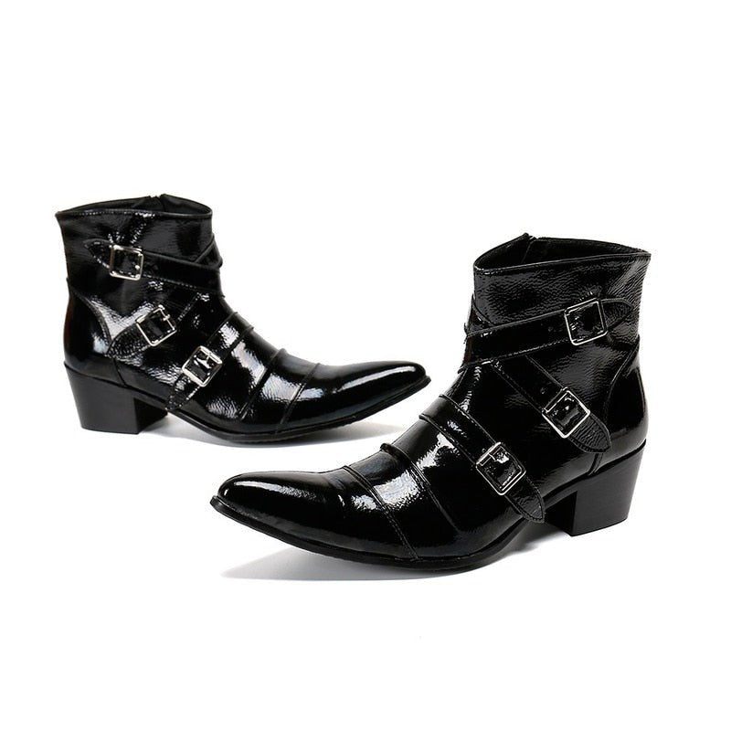 Herrenstiefel Exotische Western-punk-leder-loafer Mit Metallkappe - Schwarz