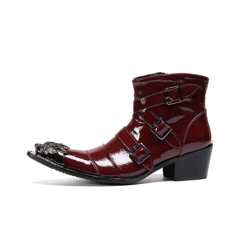 Herrenstiefel Exotische Western-punk-leder-loafer Mit Metallkappe - Rot 1