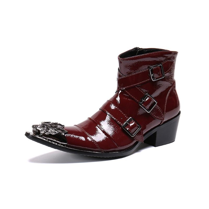 Herrenstiefel Exotische Western-punk-leder-loafer Mit Metallkappe - Rot 1