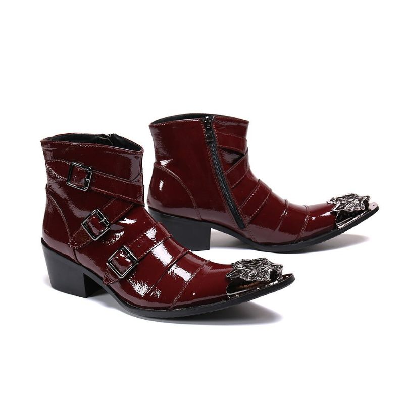 Herrenstiefel Exotische Western-punk-leder-loafer Mit Metallkappe - Rot 1