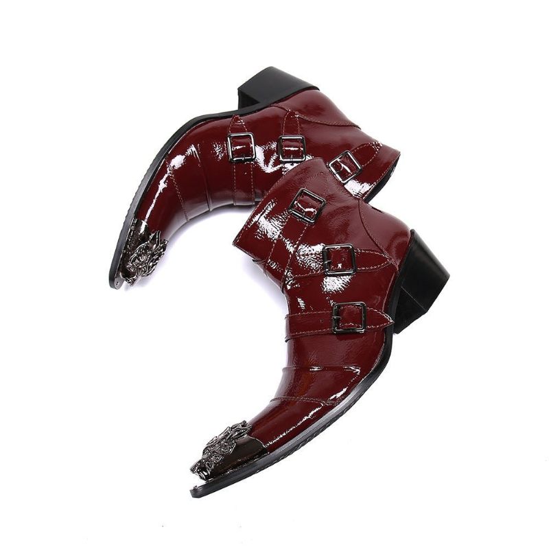 Herrenstiefel Exotische Western-punk-leder-loafer Mit Metallkappe - Rot 1