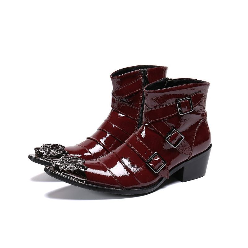 Herrenstiefel Exotische Western-punk-leder-loafer Mit Metallkappe - Rot 1