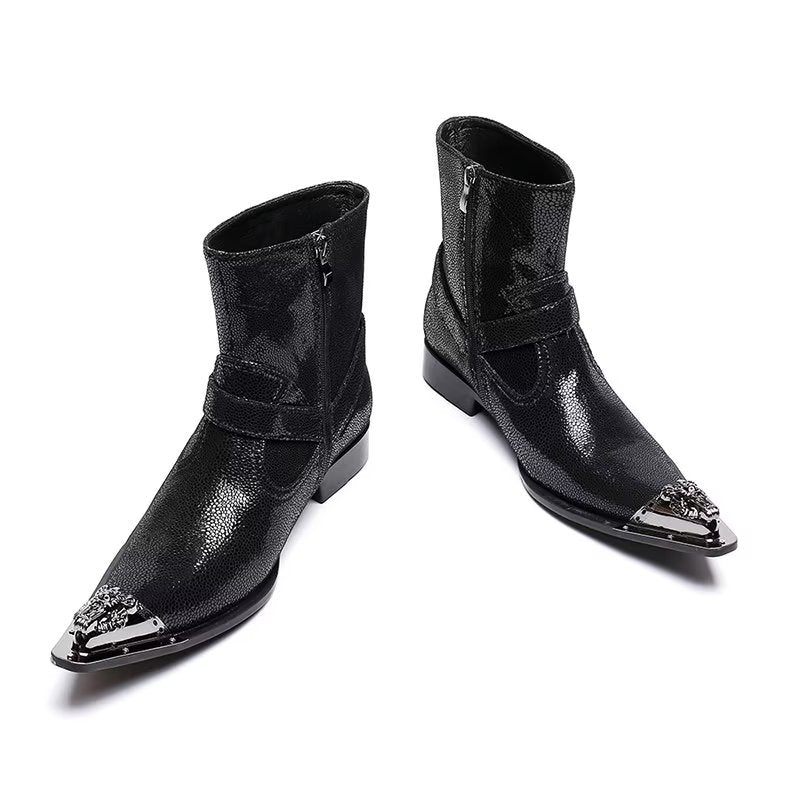 Herrenstiefel Exquisite Lederstiefel Mit Kroko-prägung - Schwarz