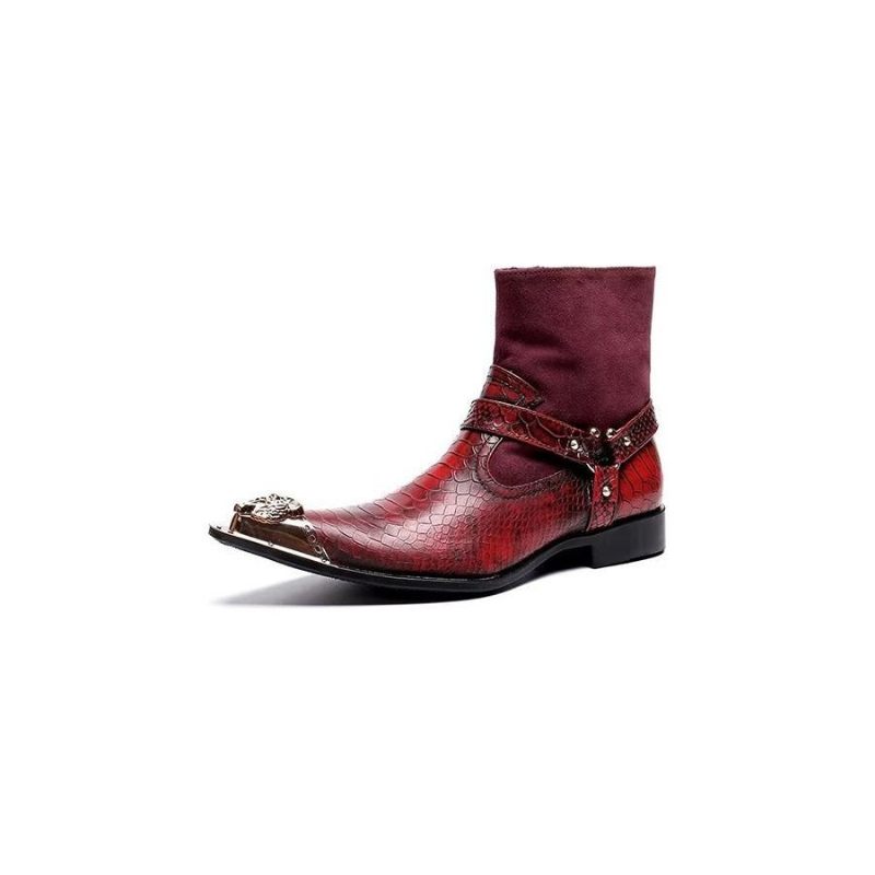 Herrenstiefel Exquisite Lederstiefel Mit Kroko-prägung - Rot