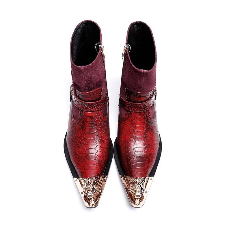 Herrenstiefel Exquisite Lederstiefel Mit Kroko-prägung - Rot