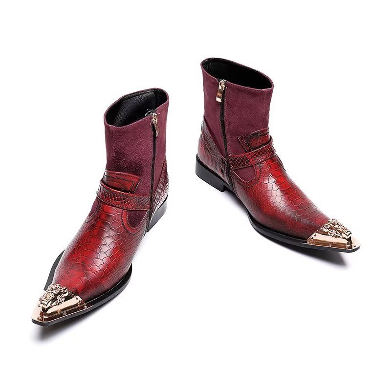 Herrenstiefel Exquisite Lederstiefel Mit Kroko-prägung - Rot