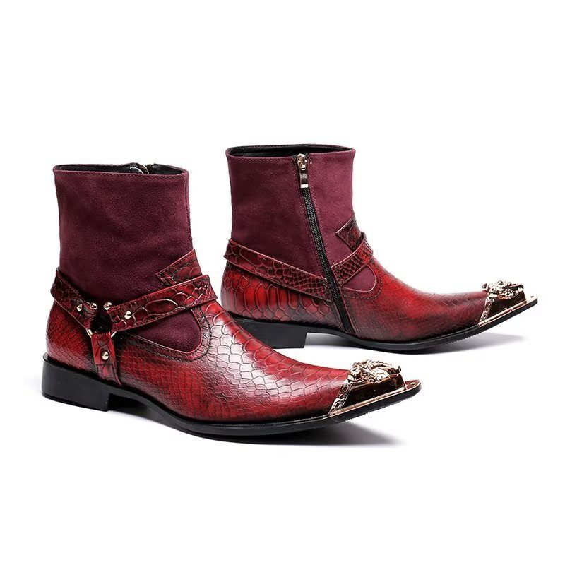 Herrenstiefel Exquisite Lederstiefel Mit Kroko-prägung - Rot