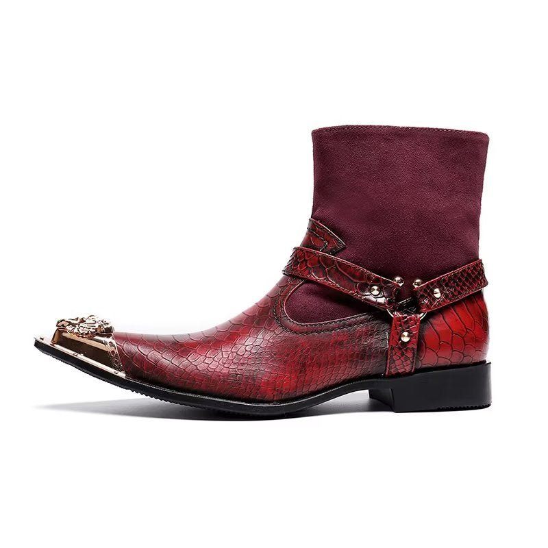 Herrenstiefel Exquisite Lederstiefel Mit Kroko-prägung - Rot