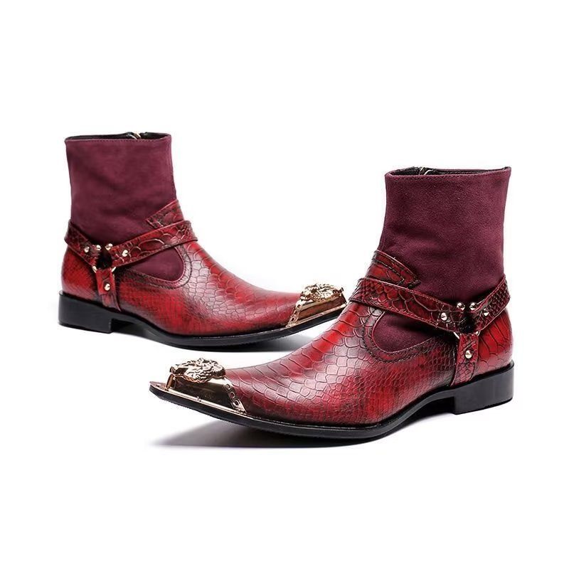 Herrenstiefel Exquisite Lederstiefel Mit Kroko-prägung - Rot