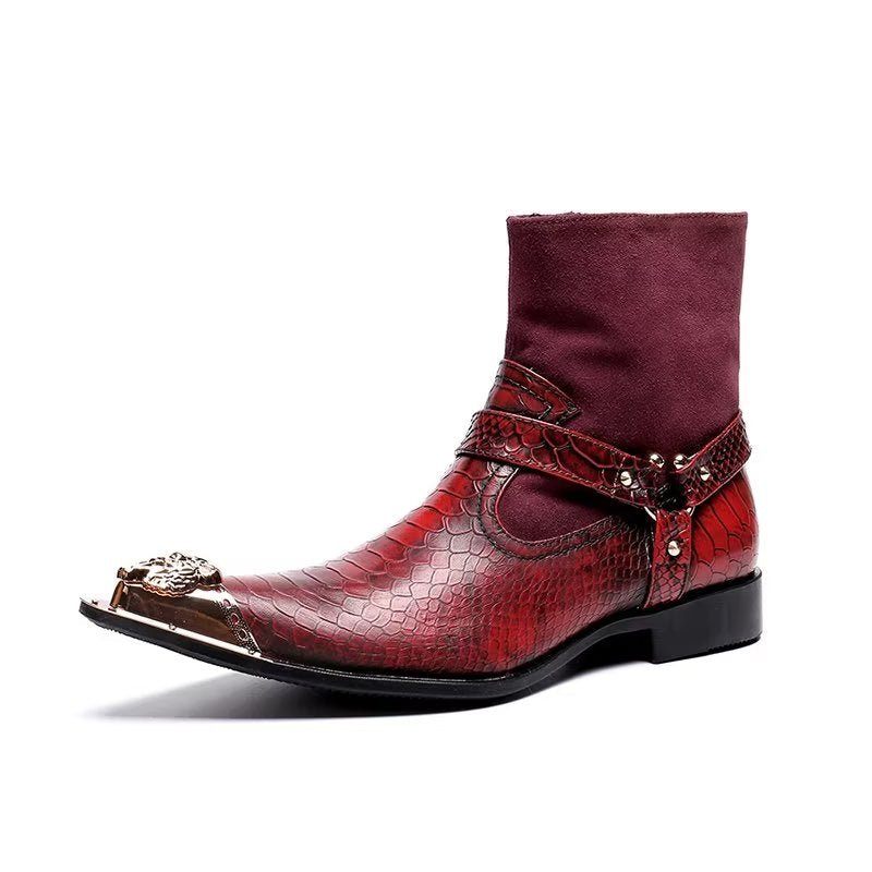 Herrenstiefel Exquisite Lederstiefel Mit Kroko-prägung - Rot