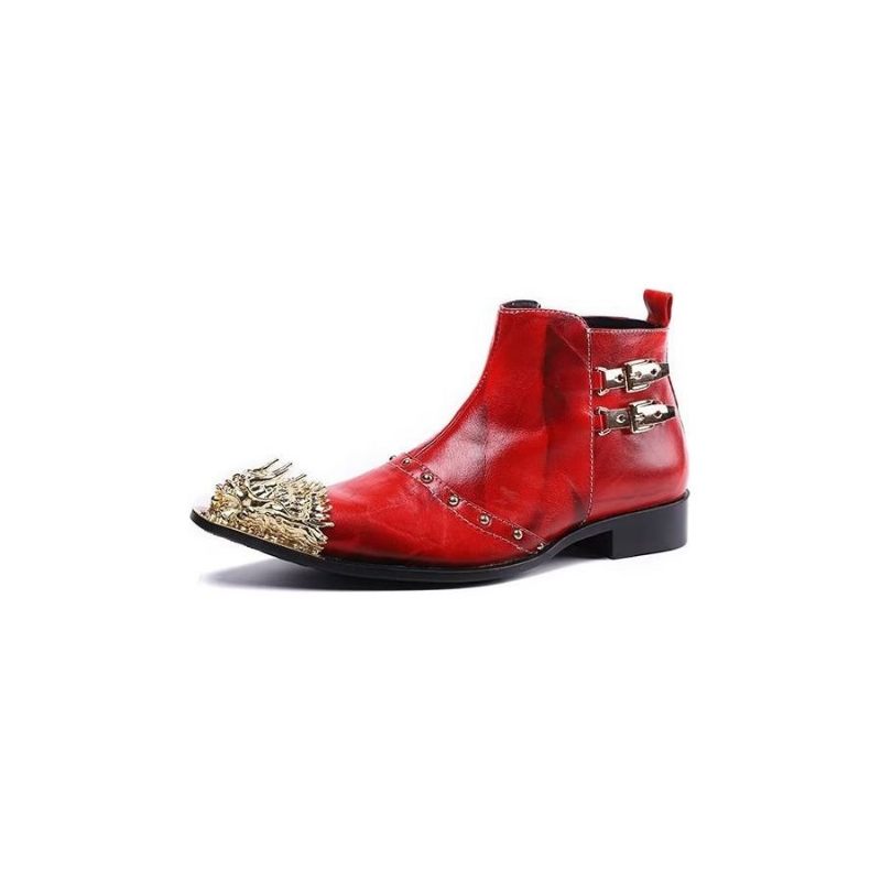 Herrenstiefel Exquisite Lederstiefel Mit Kroko-textur - Rot