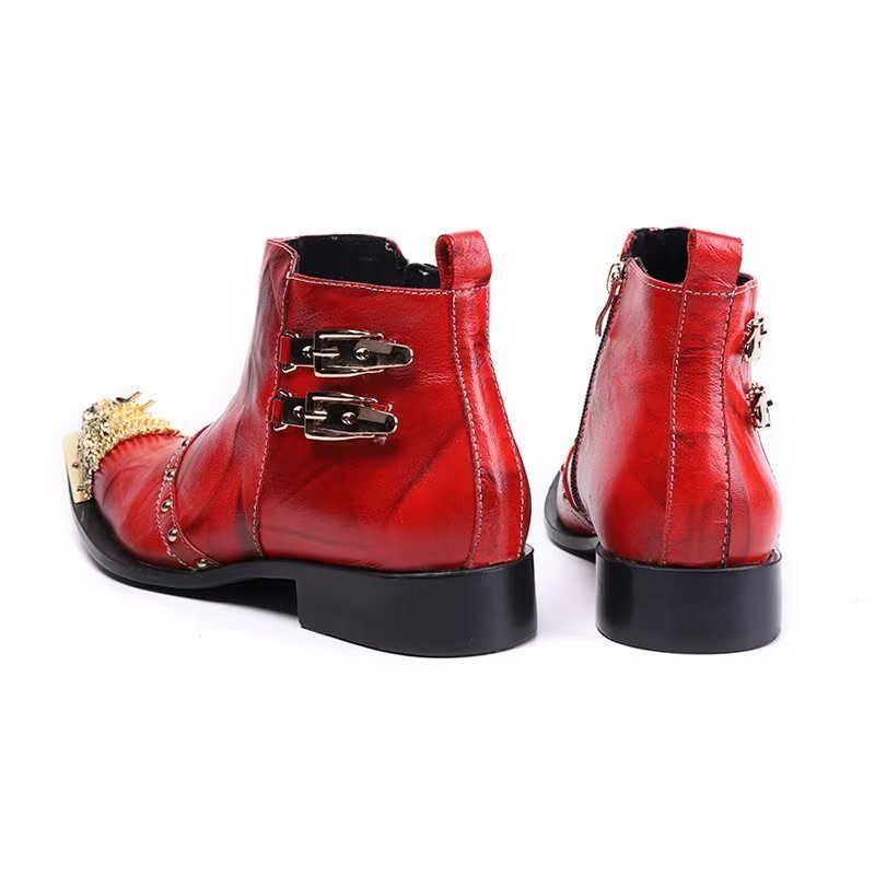 Herrenstiefel Exquisite Lederstiefel Mit Kroko-textur - Rot