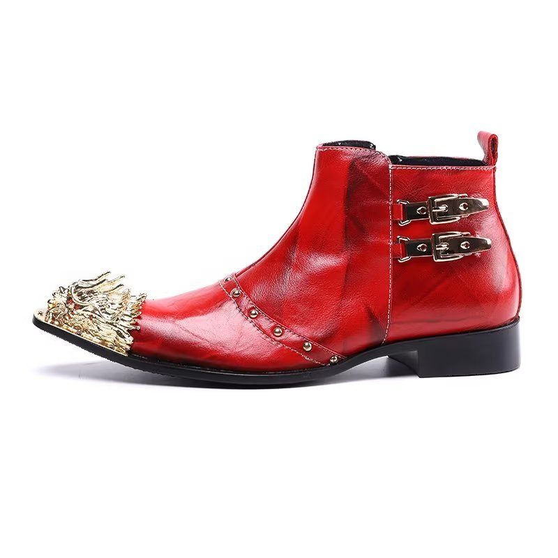 Herrenstiefel Exquisite Lederstiefel Mit Kroko-textur - Rot