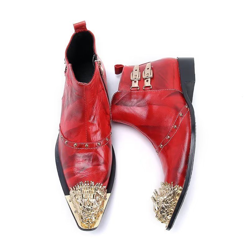 Herrenstiefel Exquisite Lederstiefel Mit Kroko-textur - Rot