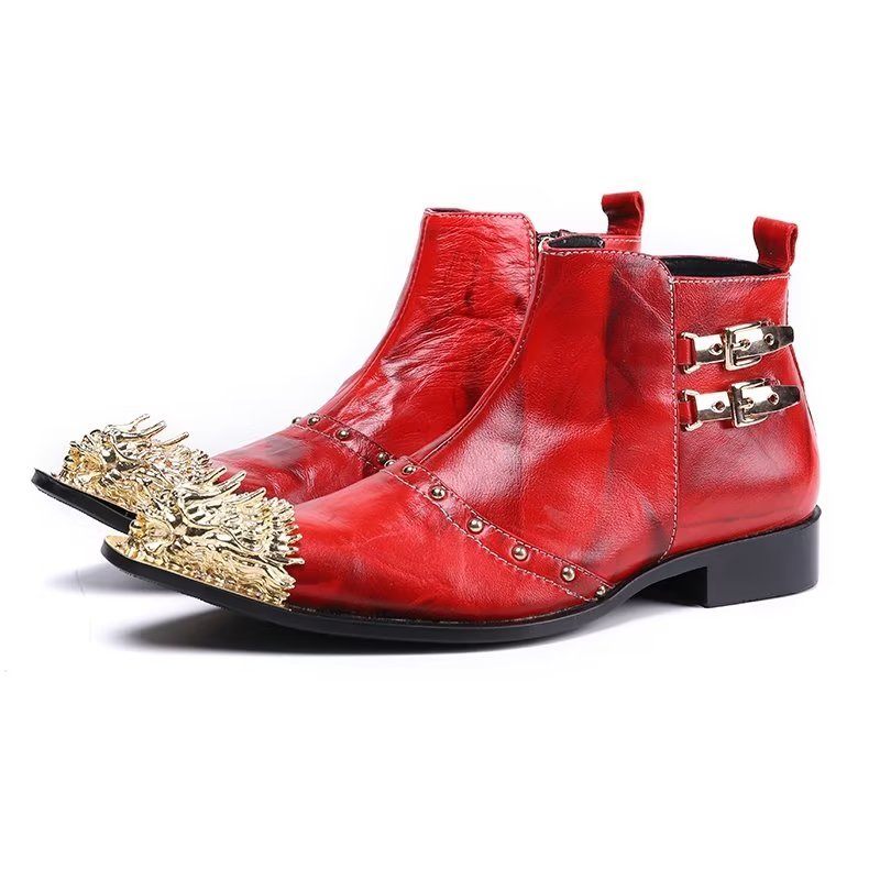 Herrenstiefel Exquisite Lederstiefel Mit Kroko-textur - Rot