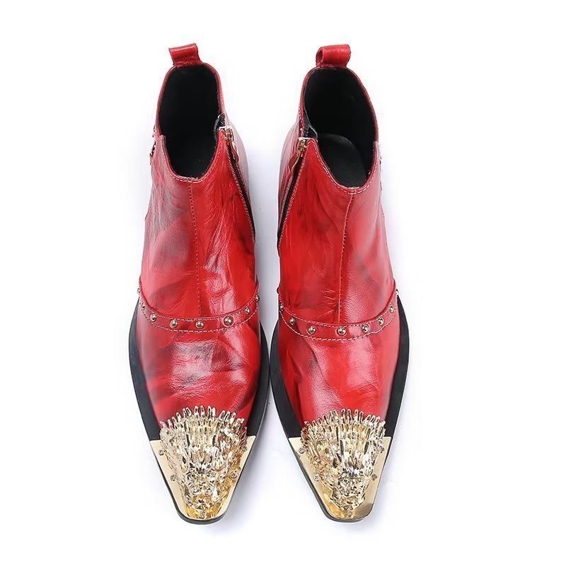 Herrenstiefel Exquisite Lederstiefel Mit Kroko-textur - Rot