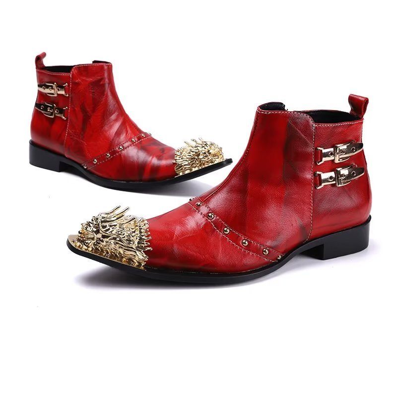 Herrenstiefel Exquisite Lederstiefel Mit Kroko-textur - Rot