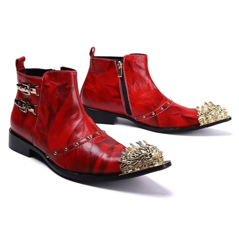 Herrenstiefel Exquisite Lederstiefel Mit Kroko-textur - Rot