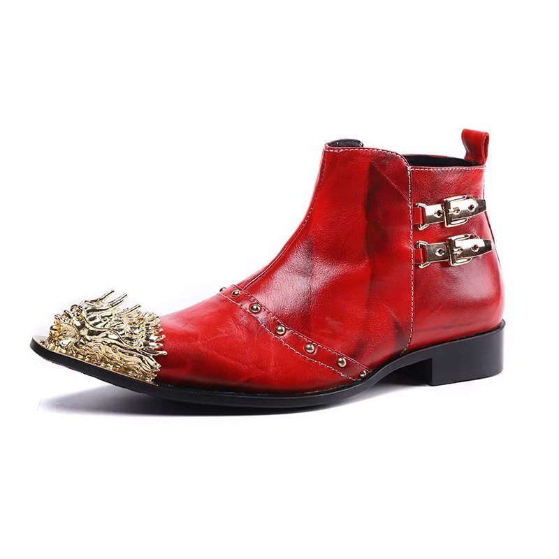 Herrenstiefel Exquisite Lederstiefel Mit Kroko-textur - Rot