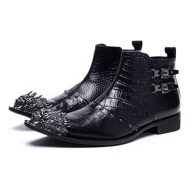 Herrenstiefel Exquisite Lederstiefel Mit Kroko-textur - Schwarz