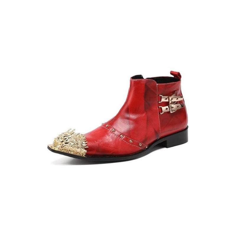 Herrenstiefel Exquisite Stiefel Aus Leder Mit Kroko-struktur - Rot